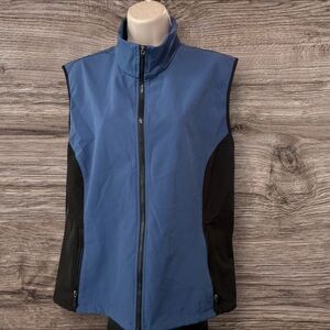 North End Womens XL Full Zippered Lightweight Black Blue Fleece Vest (671)